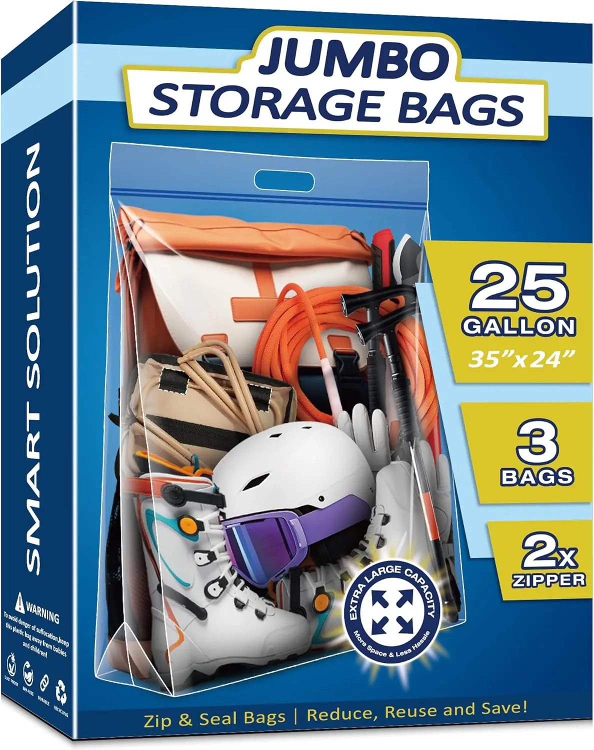 25 Gallon Extra Large Resealable Storage Bags, 35x24 Heavy Duty Clear with Handles, 4 Mil Thick, 3 Pack
25 Gallon Extra Large Resealable Storage Bags, 35x24 Heavy Duty Clear with Handles, 4 Mil Thick, 3 Pack