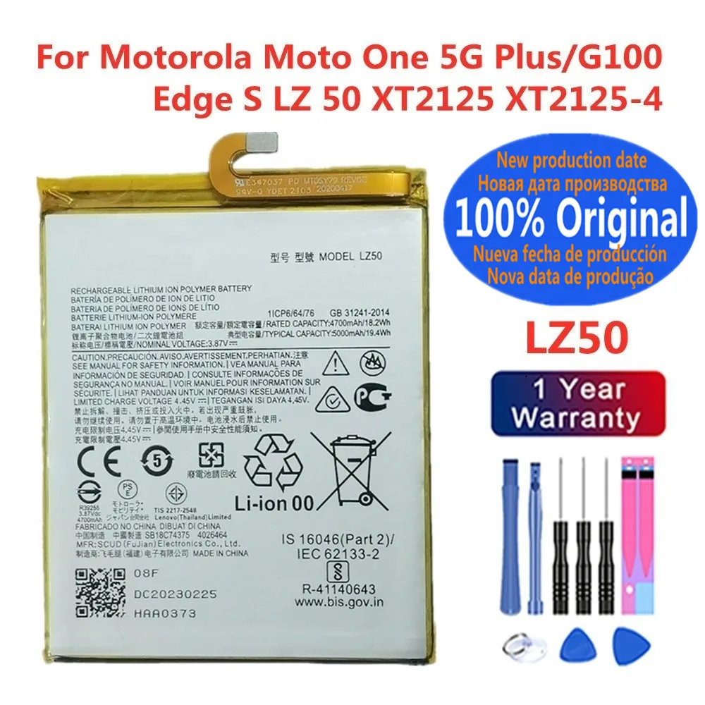 5000mAz LZ50 Rechargable Battery For Motorola Moto One 5G Plus / G100 / Edge S XT2125 XT2125-4 Mobile Phone Bateria
5000mAz LZ50 Rechargable Battery For Motorola Moto One 5G Plus / G100 / Edge S XT2125 XT2125-4 Mobile Phone Bateria