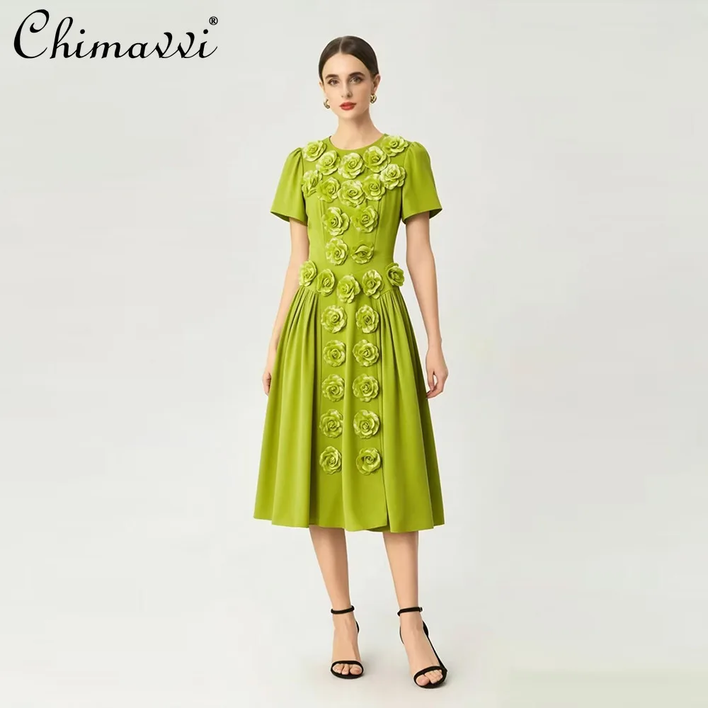 French Elegant Fashion Socialite Crew Neck Short Sleeve 3D Flower High Waist Slim A-line Long Evening Dress Women's Summer 2026
French Elegant Fashion Socialite Crew Neck Short Sleeve 3D Flower High Waist Slim A-line Long Evening Dress Women's Summer 2026