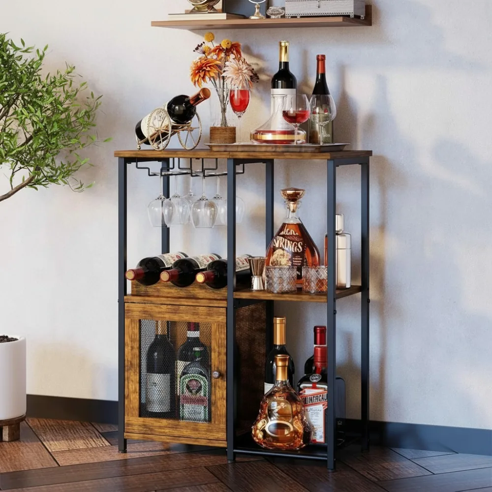 Rustic Brown Mini Bar Cabinet with Detachable Wine Rack, Glass Holder & Mesh Door for Small Spaces - Home Bar Storage Solution
Rustic Brown Mini Bar Cabinet with Detachable Wine Rack, Glass Holder & Mesh Door for Small Spaces - Home Bar Storage Solution