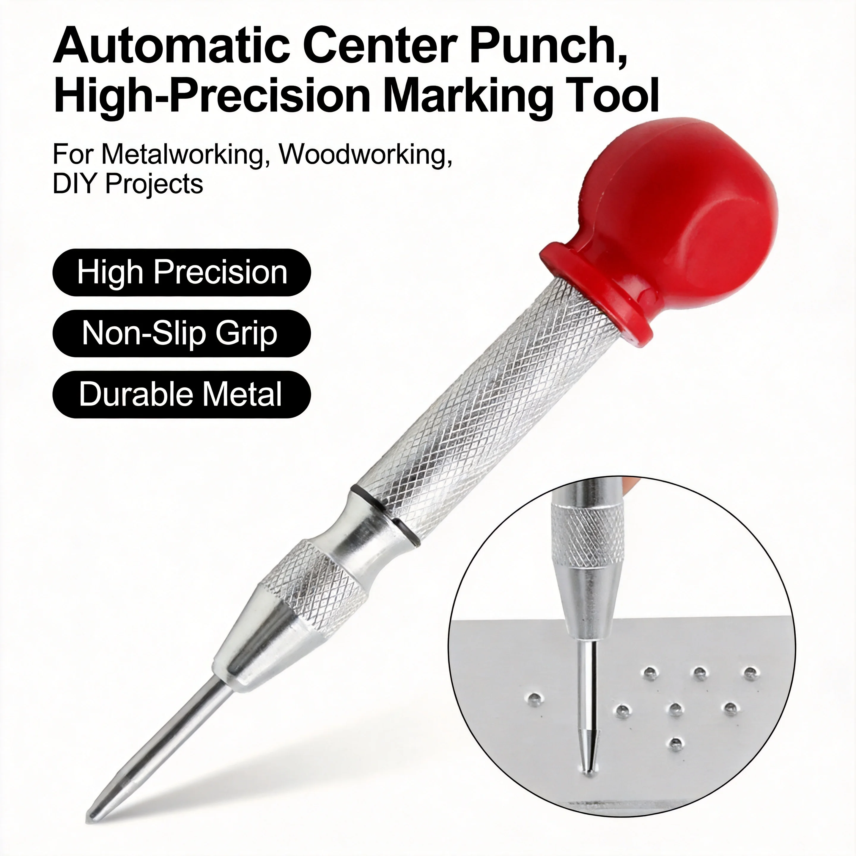 1PC Automatic Center Punch – Spring Positioner Glass Striker, Silvery Centering Punch Tool for Metal, Wood, Tile Marking,
1PC Automatic Center Punch – Spring Positioner Glass Striker, Silvery Centering Punch Tool for Metal, Wood, Tile Marking,