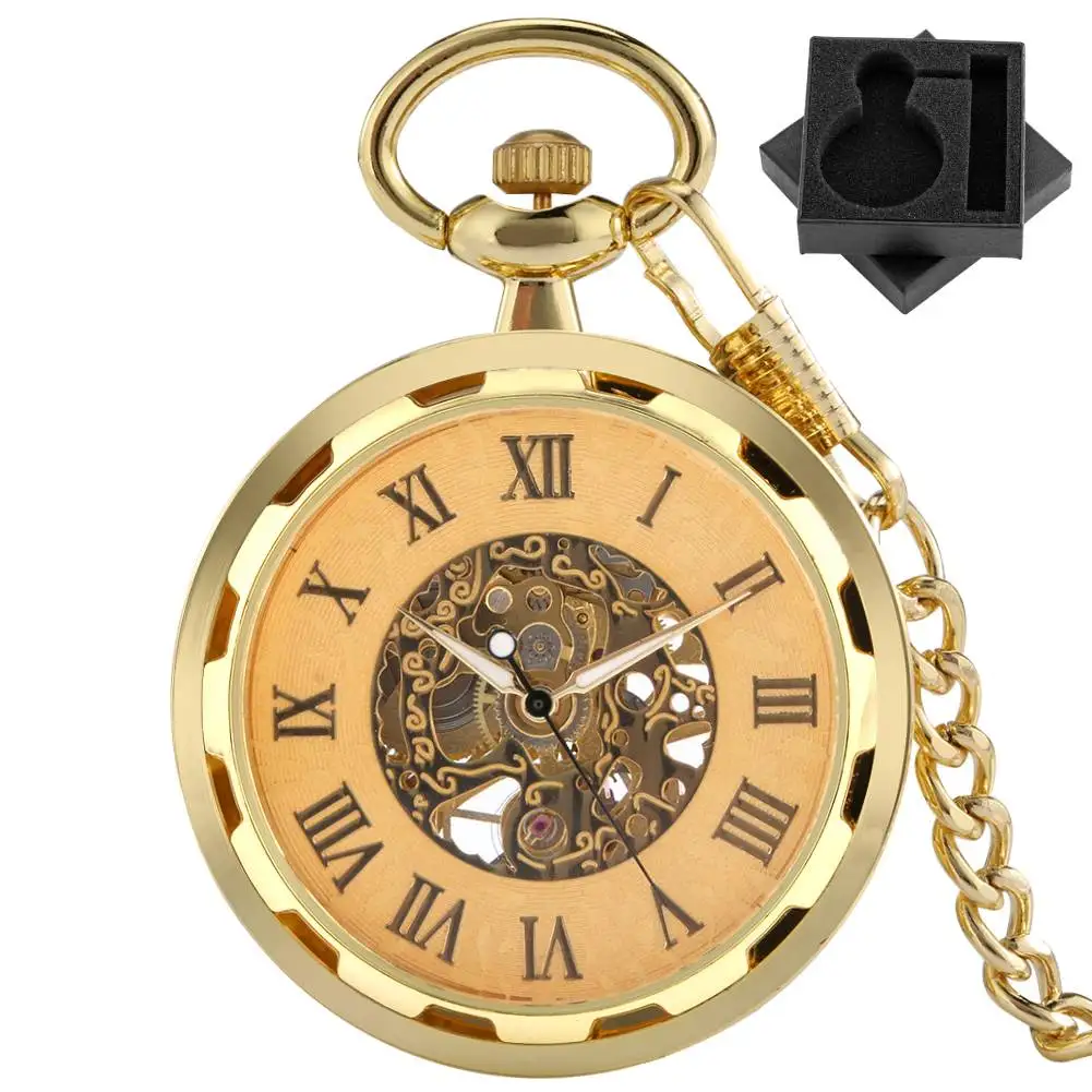 Золотой циферблат с открытым лицом, римские цифры, механические карманные часы с ручным заводом, брелок-цепочка, прозрачный кулон в виде скелета, часы, подарок
Золотой циферблат с открытым лицом, римские цифры, механические карманные часы с ручным заводом, брелок-цепочка, прозрачный кулон в виде скелета, часы, подарок