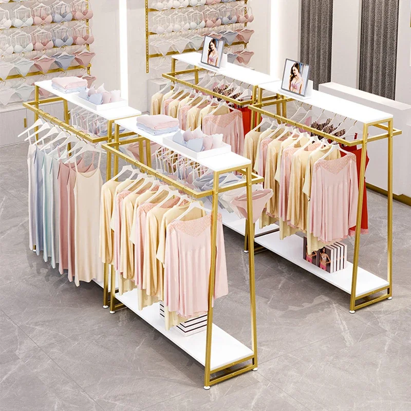 Clothing Store Display Rack Floor Gold Double-row Underwear Store Pajama Hanging Hanger Women's Clothing Display For Store
Clothing Store Display Rack Floor Gold Double-row Underwear Store Pajama Hanging Hanger Women's Clothing Display For Store