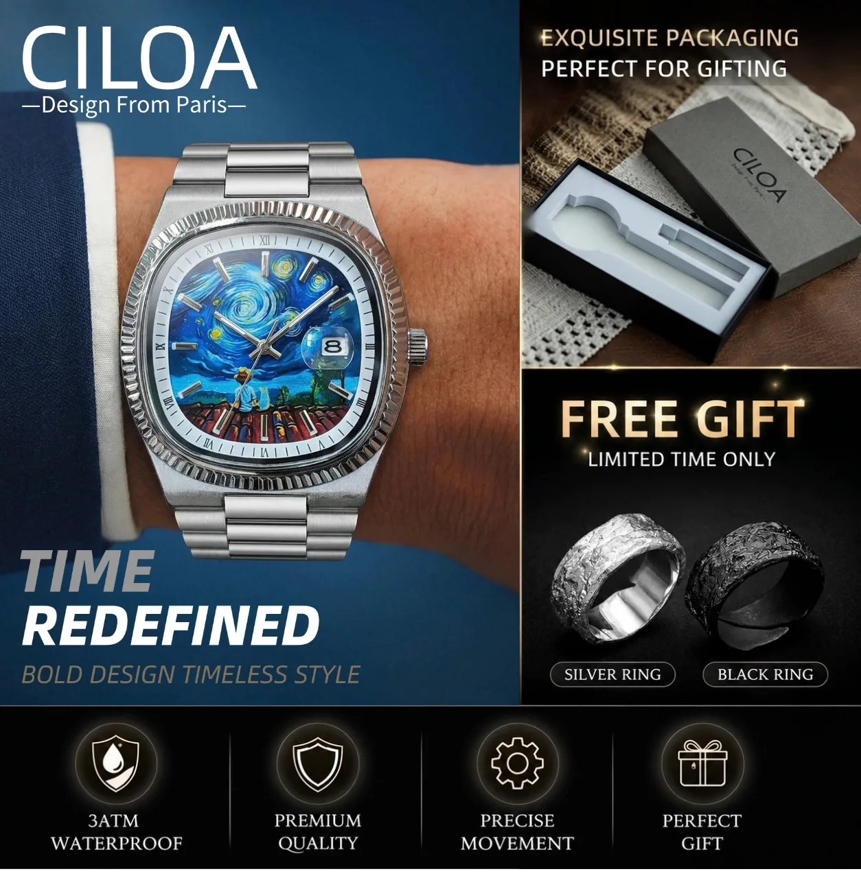 CILOA silver high-quality watch for men 2026 square casual fashion light luxury gift new waterproof quartz watch men's watch
CILOA silver high-quality watch for men 2026 square casual fashion light luxury gift new waterproof quartz watch men's watch