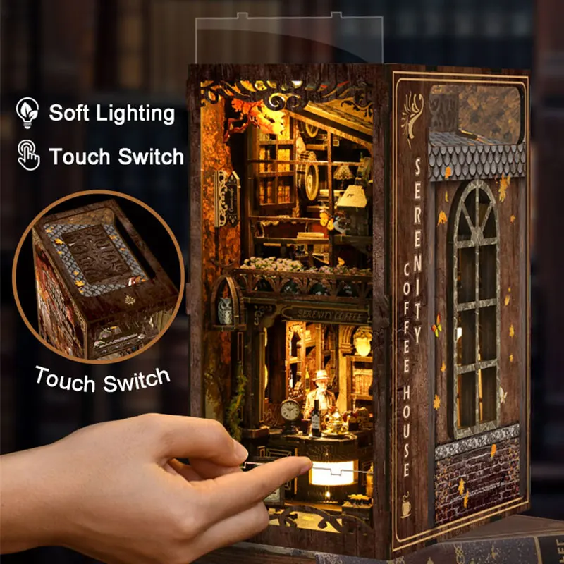 Zuuton Retro Coffee Shop DIY Book Nook Kit Wooden Bookshelf Insert With LED Light Miniature 3D Puzzle Craft Decor Gift
Zuuton Retro Coffee Shop DIY Book Nook Kit Wooden Bookshelf Insert With LED Light Miniature 3D Puzzle Craft Decor Gift