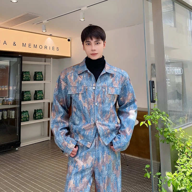 Sequin Denim 2 Pieces Sets Men Fashion Show Streetwear Loose Casual Vintage Jacket Pants Suits Man Party Stage Clothes Costumes
Sequin Denim 2 Pieces Sets Men Fashion Show Streetwear Loose Casual Vintage Jacket Pants Suits Man Party Stage Clothes Costumes