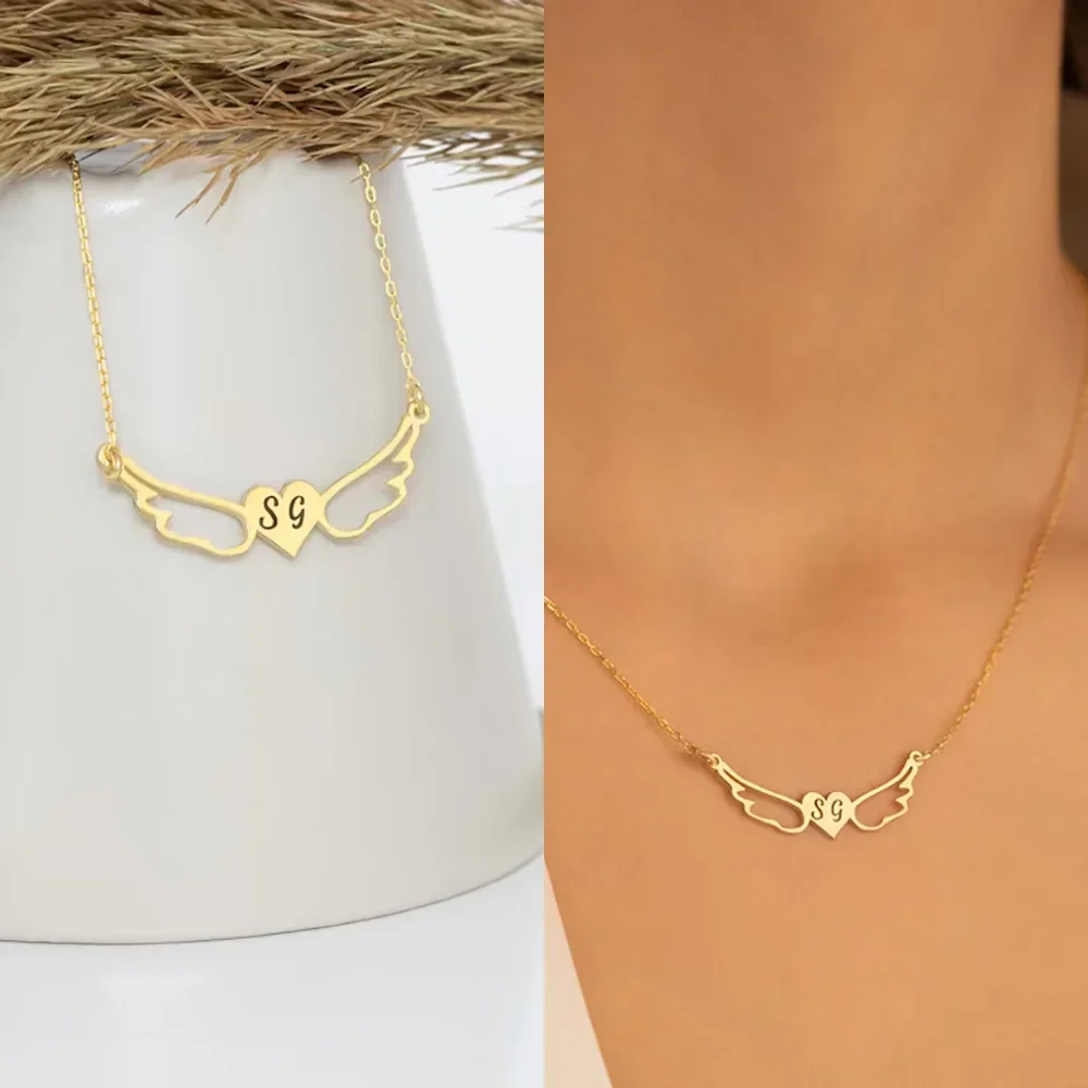 Angel Wing Pendant Necklace Custom Engraved Double Letter Steel JewelryChoker for Women Stainless Lovers Guardian of Love Gifts
Angel Wing Pendant Necklace Custom Engraved Double Letter Steel JewelryChoker for Women Stainless Lovers Guardian of Love Gifts