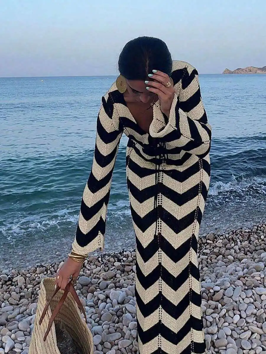 Womens Knitted Chevron Pattern Cover Up Dress For Beach Resort Summer
Womens Knitted Chevron Pattern Cover Up Dress For Beach Resort Summer