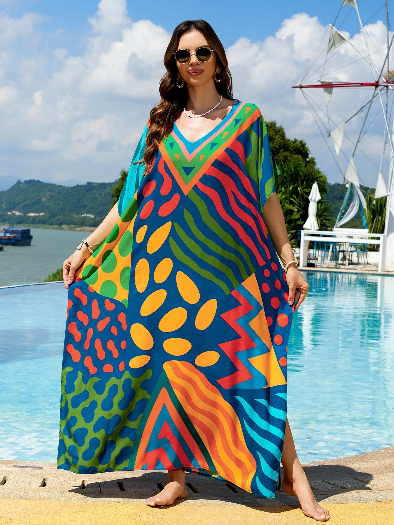 Plus Size Kaftan Dress V Neck Long Batwing Sleeve Swimsuit Cover Up Women's Beach Caftan Swimwear
Plus Size Kaftan Dress V Neck Long Batwing Sleeve Swimsuit Cover Up Women's Beach Caftan Swimwear