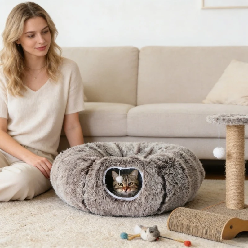 Новая комфортная и повседневная длинная плюшевая складная лежанка-тоннель для кошек в форме пончика, теплая лежанка для домашних животных 2026 года
Новая комфортная и повседневная длинная плюшевая складная лежанка-тоннель для кошек в форме пончика, теплая лежанка для домашних животных 2026 года