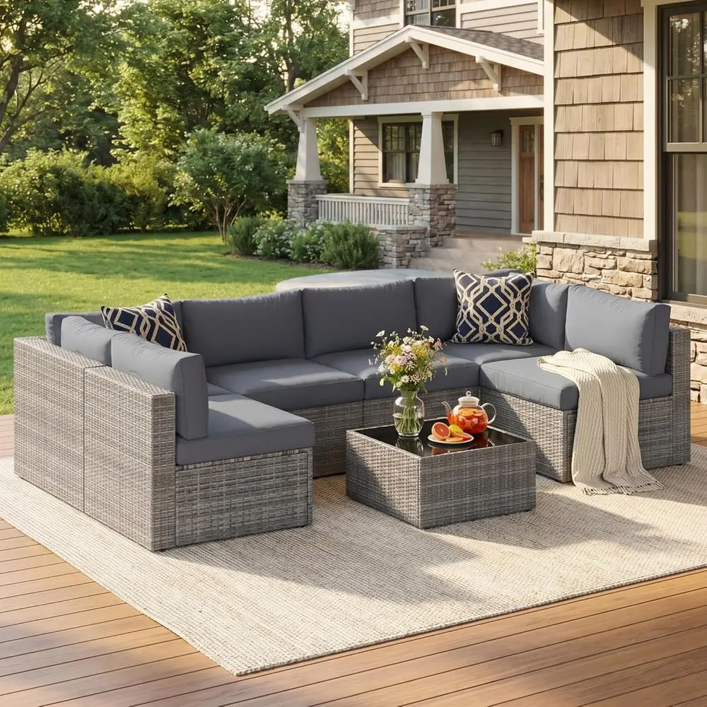 7 Pieces Wicker Outdoor Patio urniture Set, Patio Sectional Soa with Coee Table, All-Weather Outdoor Sectional urniture or Garde
7 Pieces Wicker Outdoor Patio urniture Set, Patio Sectional Soa with Coee Table, All-Weather Outdoor Sectional urniture or Garde