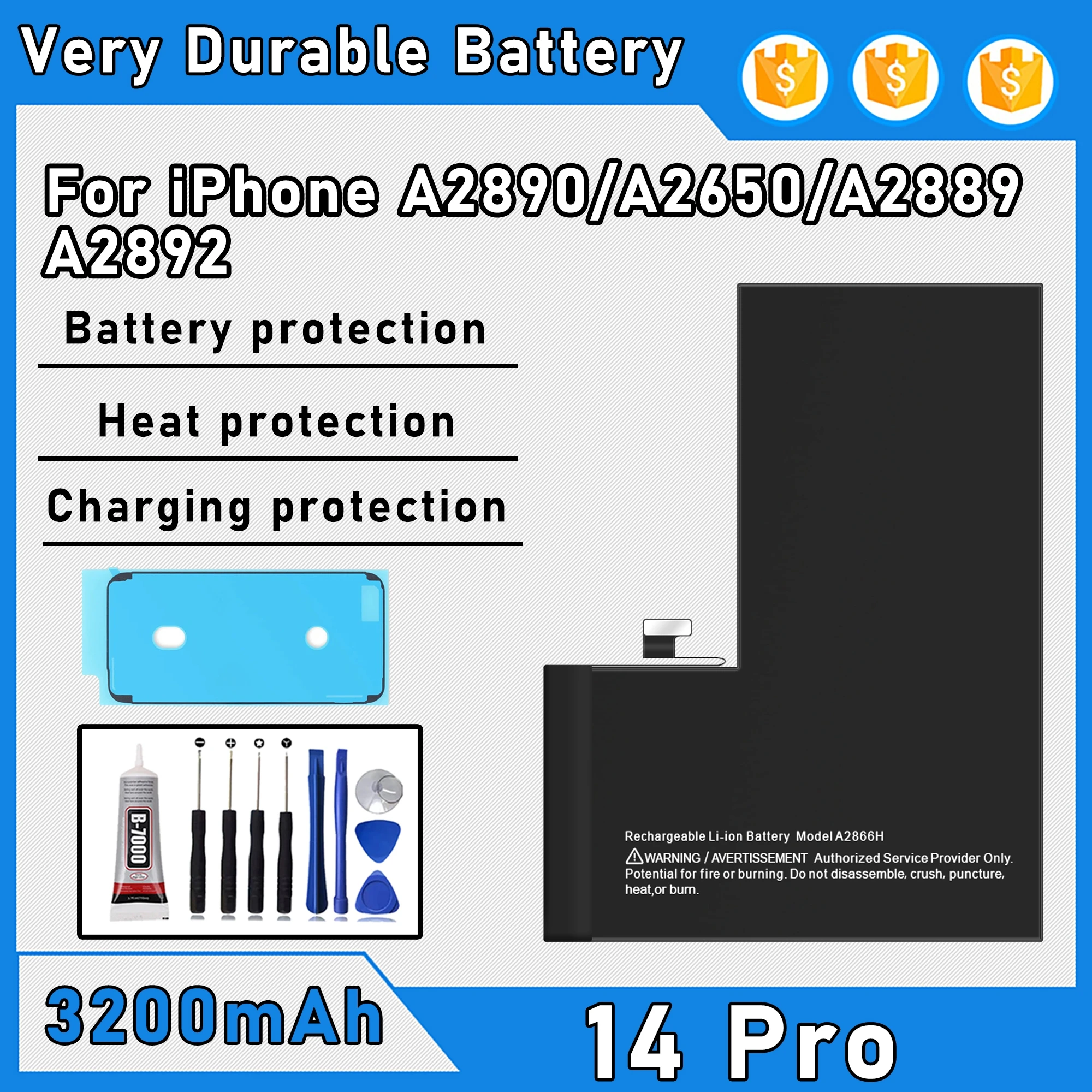 100% 0 Cycle High Capacity Battery For iPhone 14 Pro A2890/A2650/A2889 Phone Bateria+Free Tool Kit
100% 0 Cycle High Capacity Battery For iPhone 14 Pro A2890/A2650/A2889 Phone Bateria+Free Tool Kit