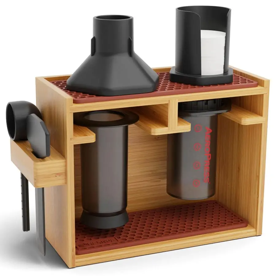 Bamboo Organizer for AeroPress, Coffee Caddy Station Holds AeroPress Coffee Maker, Accessories, Filters, Cups, Stand includes Dr
Bamboo Organizer for AeroPress, Coffee Caddy Station Holds AeroPress Coffee Maker, Accessories, Filters, Cups, Stand includes Dr