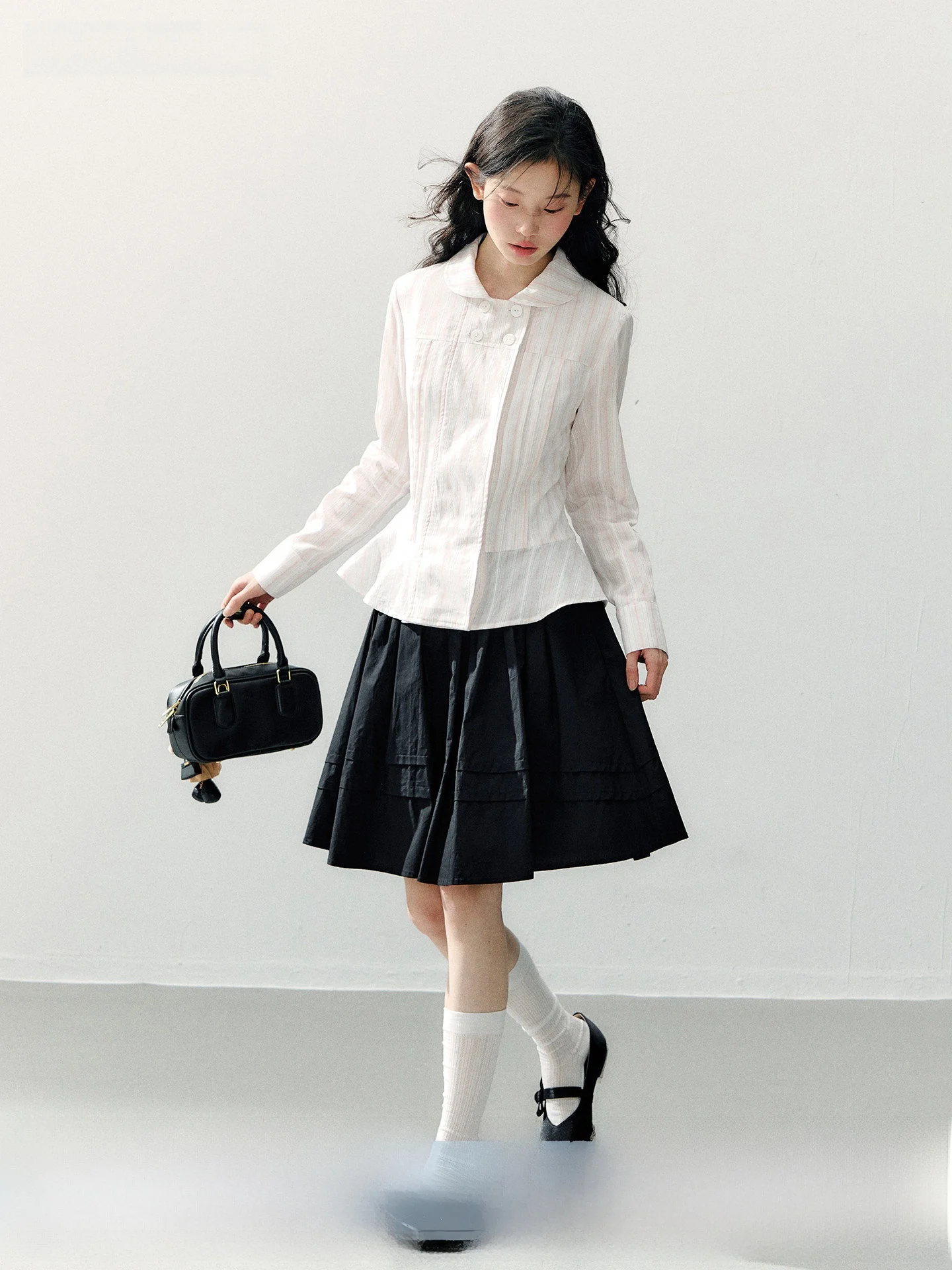 Annatto Long Sleeve Slim Fit Shirt And Black Skirt Set Women's Casual Style Stripe Patterned Fashionable Slimming Outfit
Annatto Long Sleeve Slim Fit Shirt And Black Skirt Set Women's Casual Style Stripe Patterned Fashionable Slimming Outfit