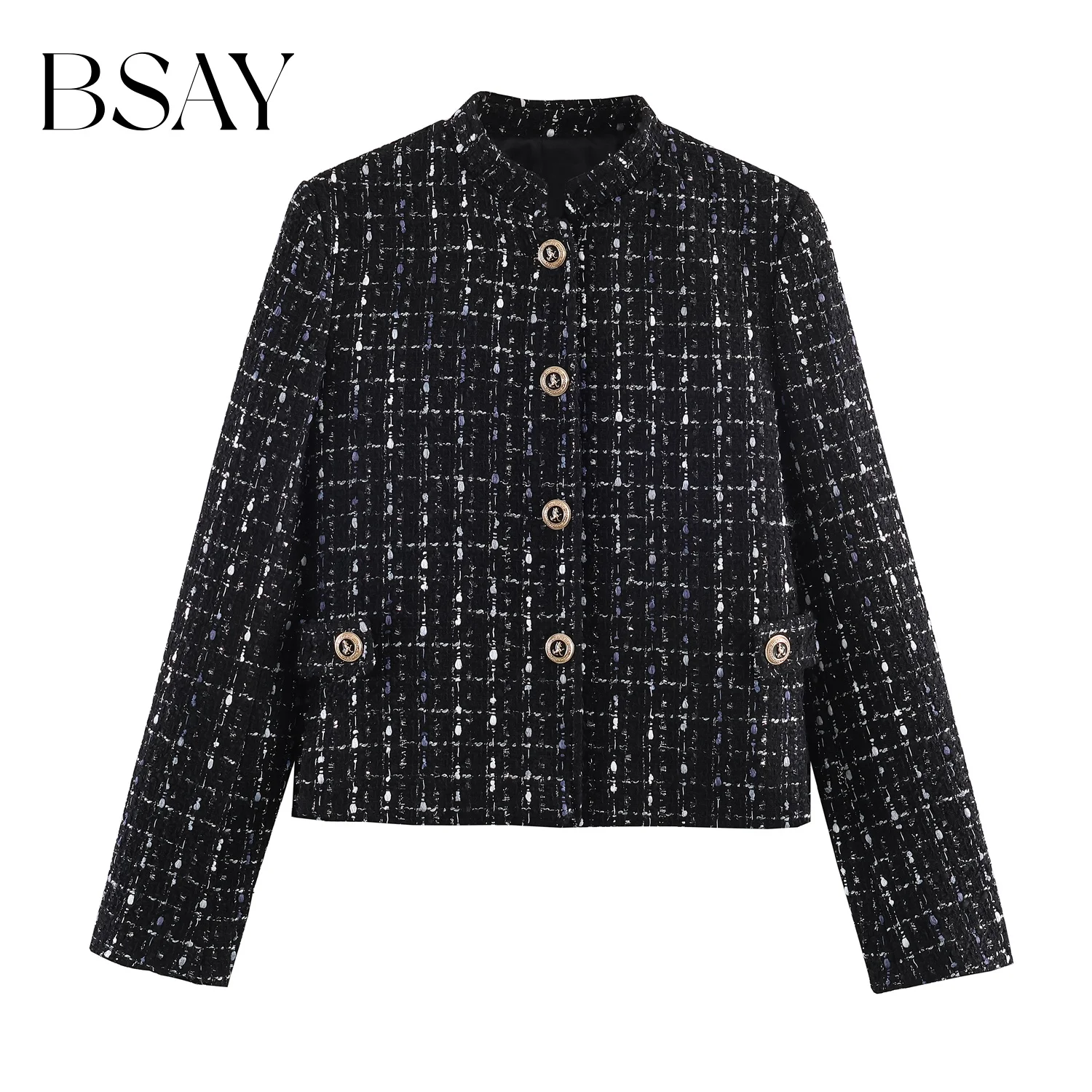 BSAY Women Fashion Metallic Line Tweed Texture Jacket 2026 Spring New Chic Casual Wear Long Sleeve Stand Collar Blazers Coat
BSAY Women Fashion Metallic Line Tweed Texture Jacket 2026 Spring New Chic Casual Wear Long Sleeve Stand Collar Blazers Coat