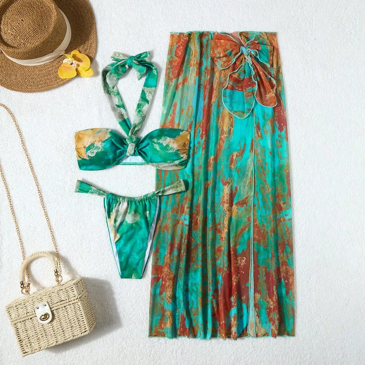 3pcs Women Floral Print Halter Bikini Set With Cover Up Beach Swimwear
3pcs Women Floral Print Halter Bikini Set With Cover Up Beach Swimwear