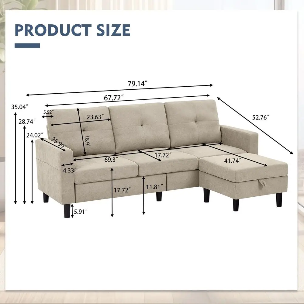 Convertible Sectional Sofa, Small L Shaped 3 Seat Couch with Storage Chaise and Side Pocket, Modern Linen Fabric Reversible Sof
Convertible Sectional Sofa, Small L Shaped 3 Seat Couch with Storage Chaise and Side Pocket, Modern Linen Fabric Reversible Sof