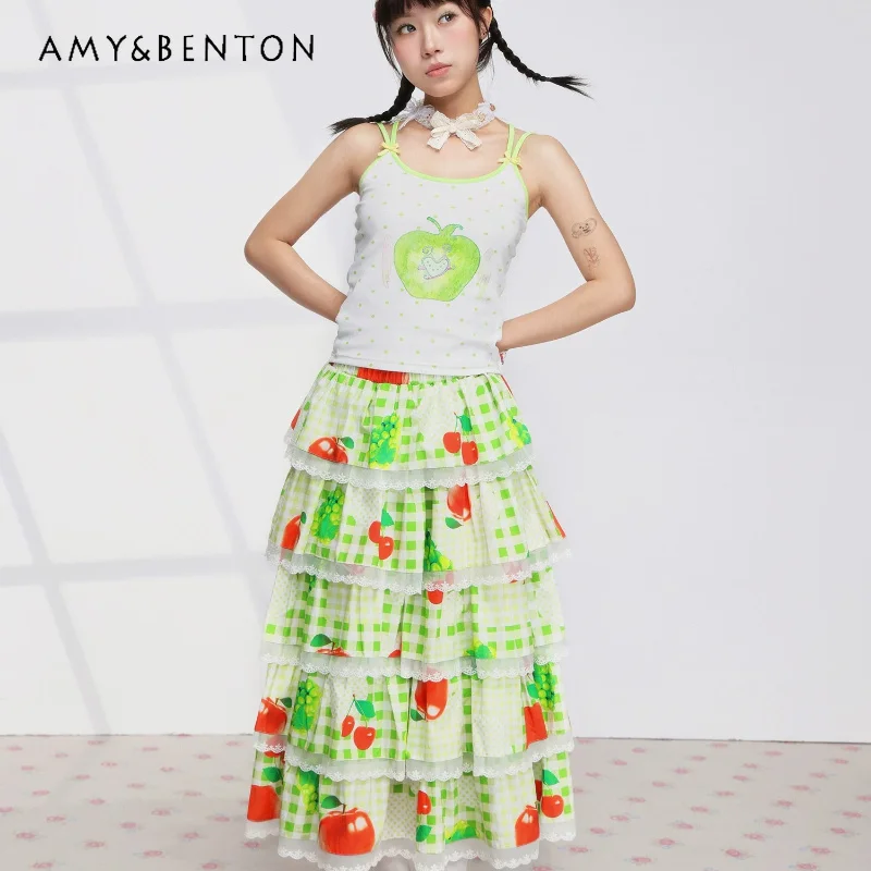 Original Design Fruit Print Plaid Lace Splicing Women's Cake Skirt 2026 Summer New Sweet Cute Y2k Versatile Vest Sets Ladies
Original Design Fruit Print Plaid Lace Splicing Women's Cake Skirt 2026 Summer New Sweet Cute Y2k Versatile Vest Sets Ladies