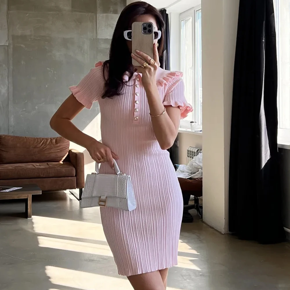 Tuularose Knit Ruffle Mini Dress Women's Vintage Solid Slim High Waist Lapel Elegant Ruffle Dress Fashion Summer Knit Dresses
Tuularose Knit Ruffle Mini Dress Women's Vintage Solid Slim High Waist Lapel Elegant Ruffle Dress Fashion Summer Knit Dresses