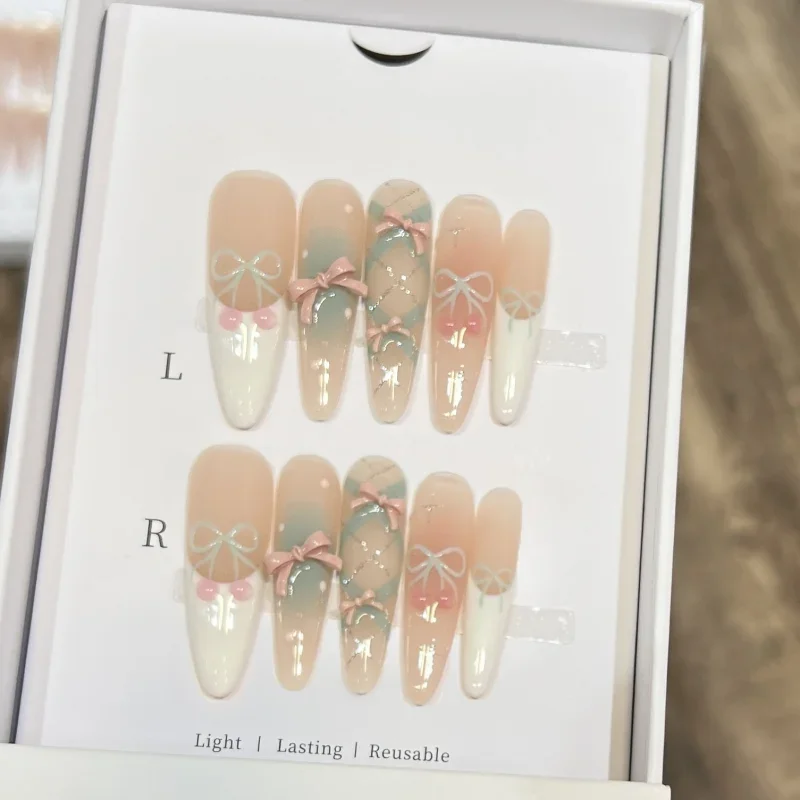 10PCS Sweet Pink Blush Long Almond Handmade Press on Nail with Bowknot Cherry Nude French Fake Nail Art for Spice Girls Wearable
10PCS Sweet Pink Blush Long Almond Handmade Press on Nail with Bowknot Cherry Nude French Fake Nail Art for Spice Girls Wearable