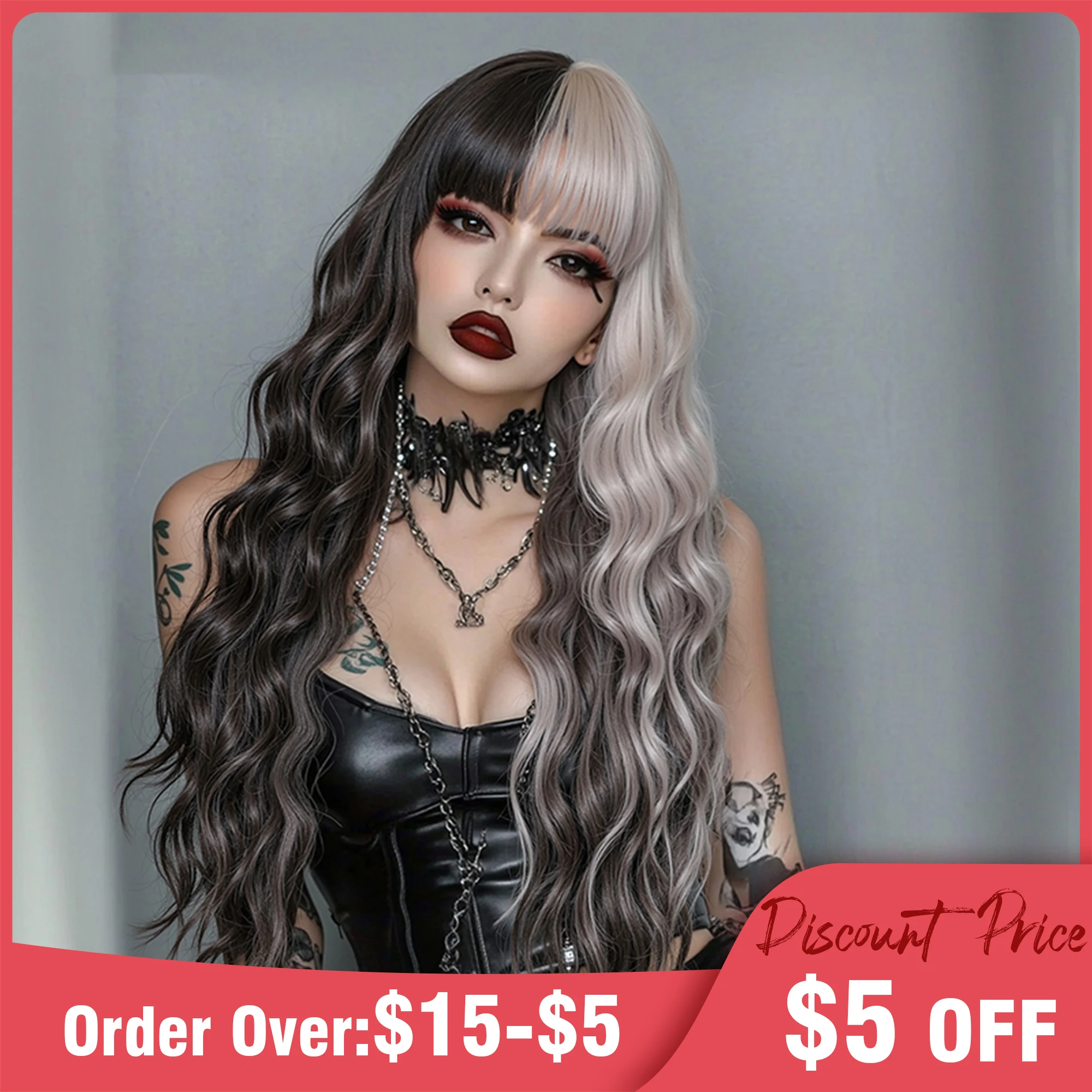 Black White Highlight Long Curly Wig With Bangs Black Mixed Gray White Wig For Women Synthetic Multicolor Cosplay Halloween Wig
Black White Highlight Long Curly Wig With Bangs Black Mixed Gray White Wig For Women Synthetic Multicolor Cosplay Halloween Wig