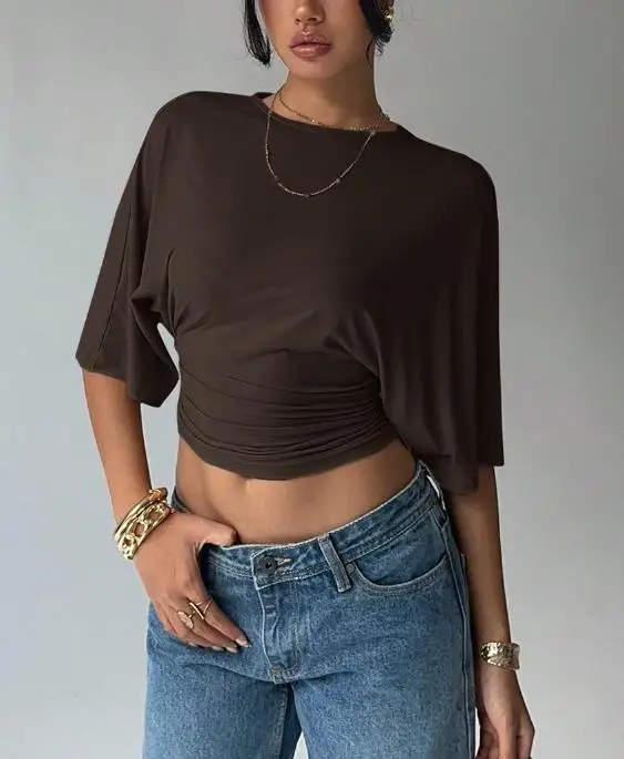 Women's T-Shirt Summer Classic French Fashion Y2K Spicy Girl Style Solid Color Waist and Crop Top with Five Quarter Sleeves Top
Women's T-Shirt Summer Classic French Fashion Y2K Spicy Girl Style Solid Color Waist and Crop Top with Five Quarter Sleeves Top