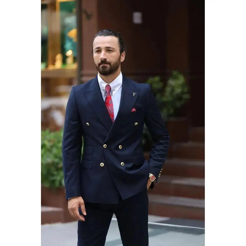 New Navy Blue Men Suit Two-pieces(Jacket+Pants) Set Slim Fitting Double Breasted Fashion High-quality Male Formal Clothing
New Navy Blue Men Suit Two-pieces(Jacket+Pants) Set Slim Fitting Double Breasted Fashion High-quality Male Formal Clothing