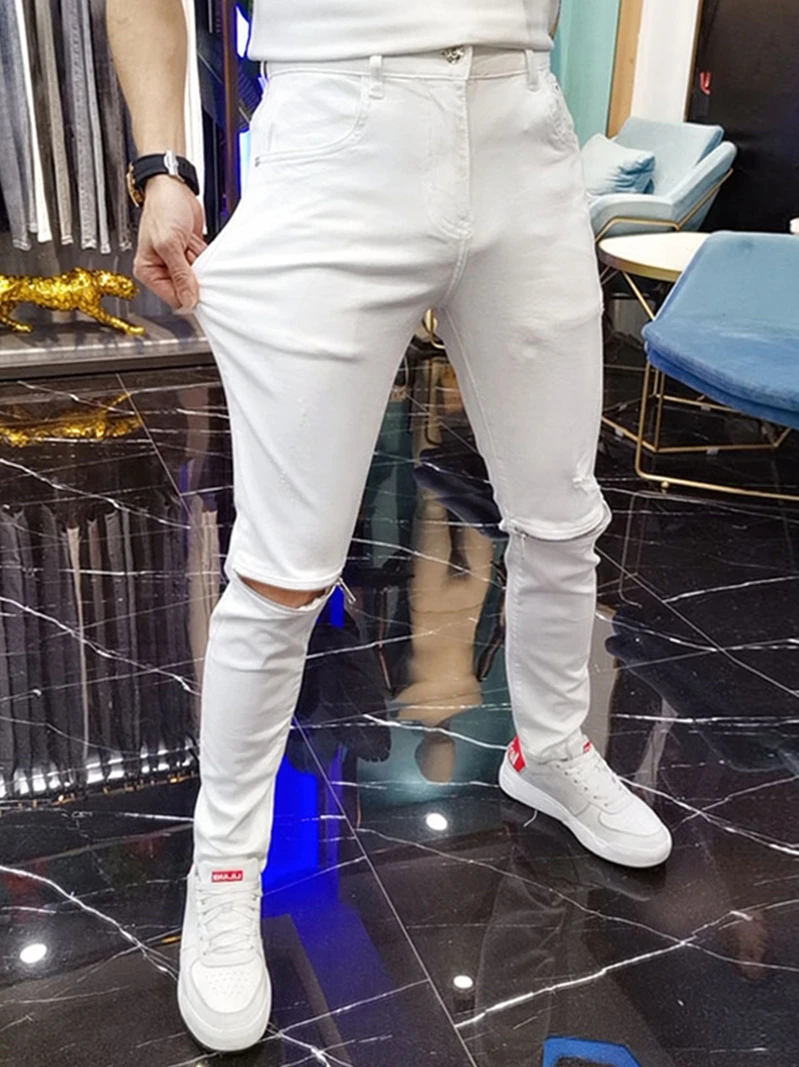 Summer 2024 Men's Knee Zipper Ripped Skinny Jeans Trendy White Elastic Thin Waed Casual Long Pants Youth Faion
Summer 2024 Men's Knee Zipper Ripped Skinny Jeans Trendy White Elastic Thin Waed Casual Long Pants Youth Faion