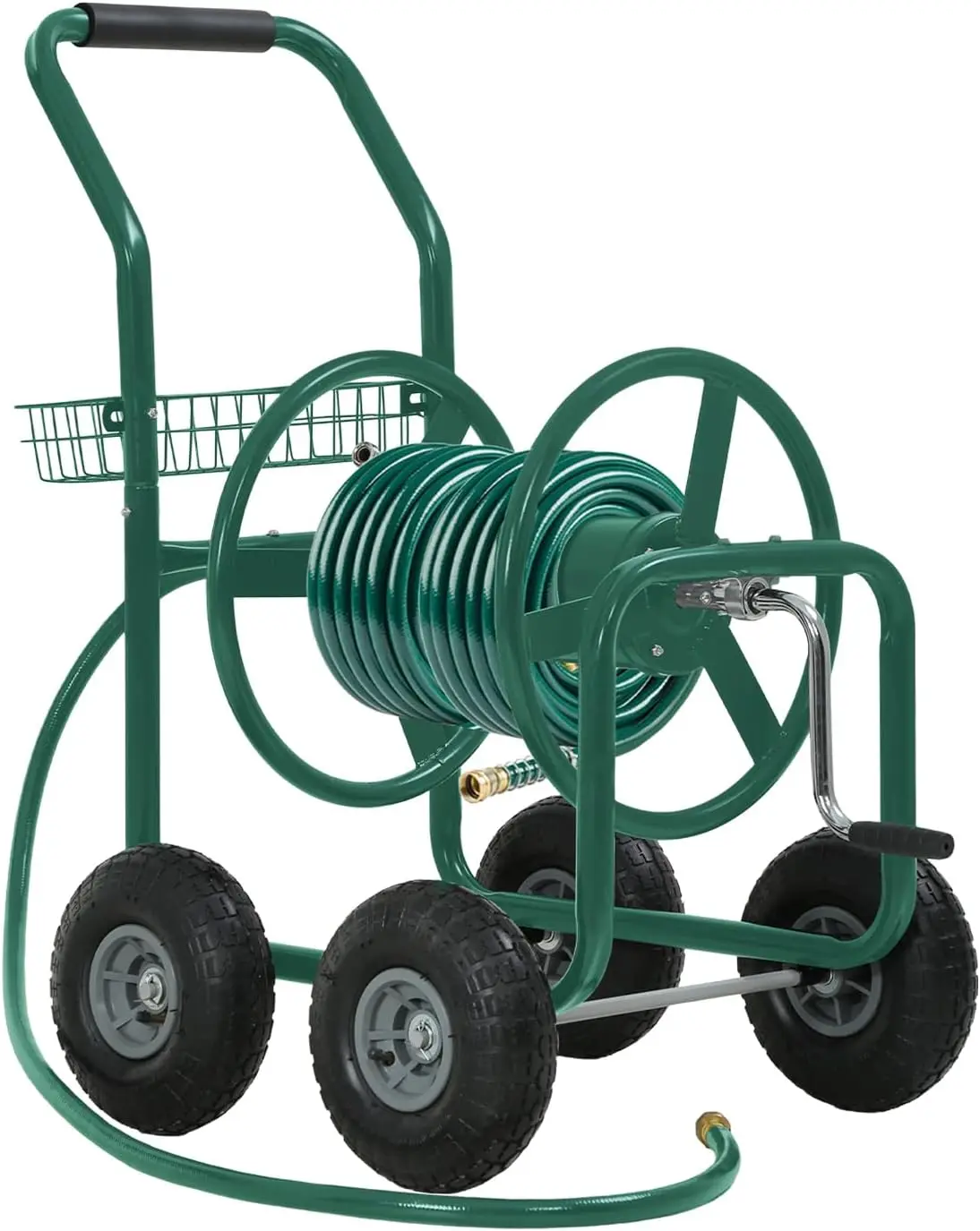 Heavy Duty Garden Hose Reel Cart with 4 Wheels and Storage Basket, Holds Up to 300 ft of 5/8" Hose, Powder-Coated Steel Construction, for Garden, Yard and Lawn Care
Heavy Duty Garden Hose Reel Cart with 4 Wheels and Storage Basket, Holds Up to 300 ft of 5/8" Hose, Powder-Coated Steel Construction, for Garden, Yard and Lawn Care