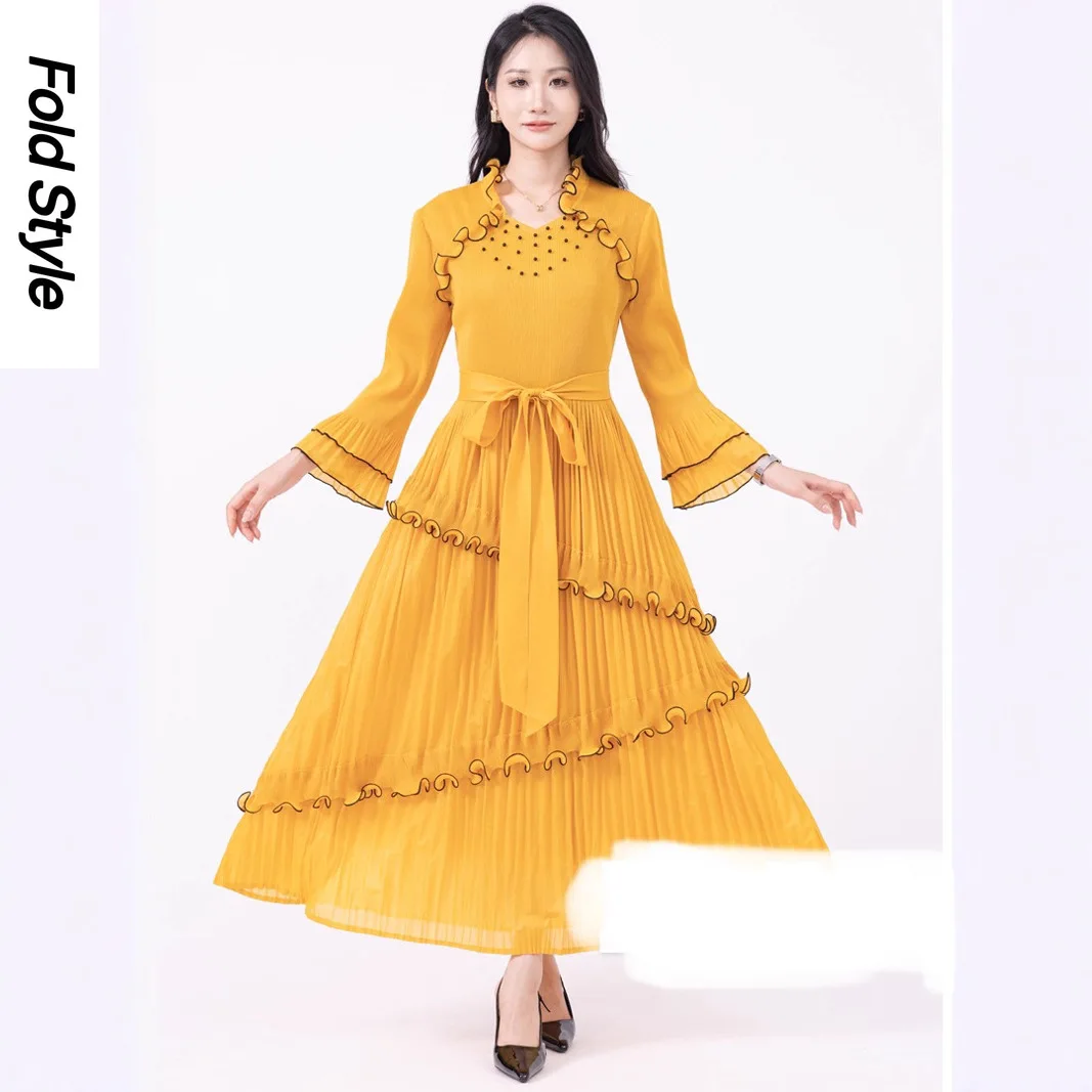 Miyake Pleats 2025 Spring Round Neck Ruffle Edge Lantern Sleeves Strap Waist Orange Pendulum Dress Long Dress
Miyake Pleats 2025 Spring Round Neck Ruffle Edge Lantern Sleeves Strap Waist Orange Pendulum Dress Long Dress