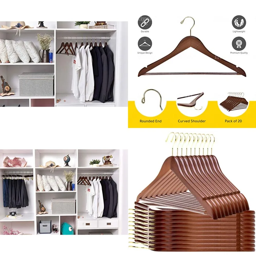 Quality Wooden Hangers - Slightly Curved, Solid Wood Coat Hangers with Stylish Chrome Hooks - Heavy-Duty, -Pack Sets for Clothe
Quality Wooden Hangers - Slightly Curved, Solid Wood Coat Hangers with Stylish Chrome Hooks - Heavy-Duty, -Pack Sets for Clothe