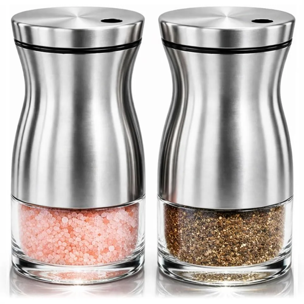Stainless Steel Salt and Pepper Shakers Set with Adjustable Pour Holes - Durable Kitchen Essential
Stainless Steel Salt and Pepper Shakers Set with Adjustable Pour Holes - Durable Kitchen Essential