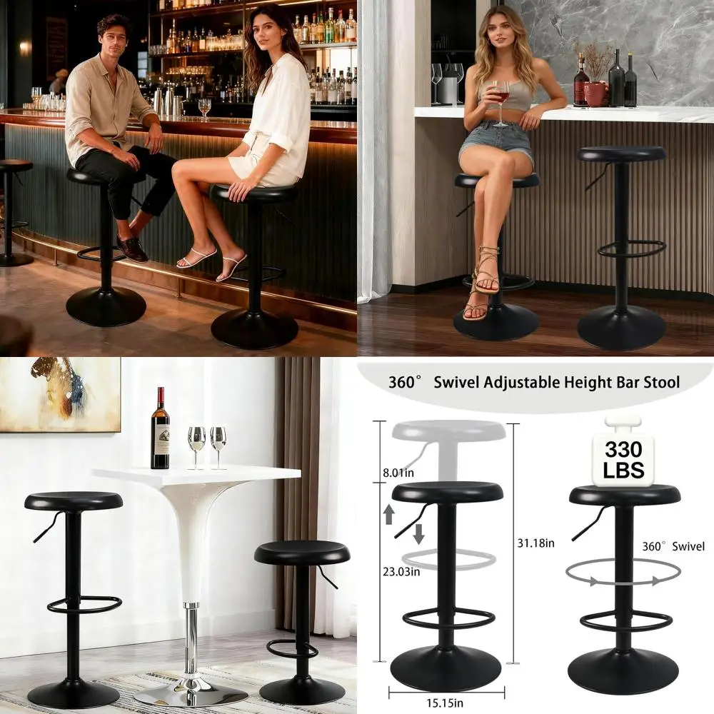 Пара современных черных металлических поворотных барных стульев, стойки без спинки и барных стульев для кухонного острова, столовой, домашнего бара
Пара современных черных металлических поворотных барных стульев, стойки без спинки и барных стульев для кухонного острова, столовой, домашнего бара