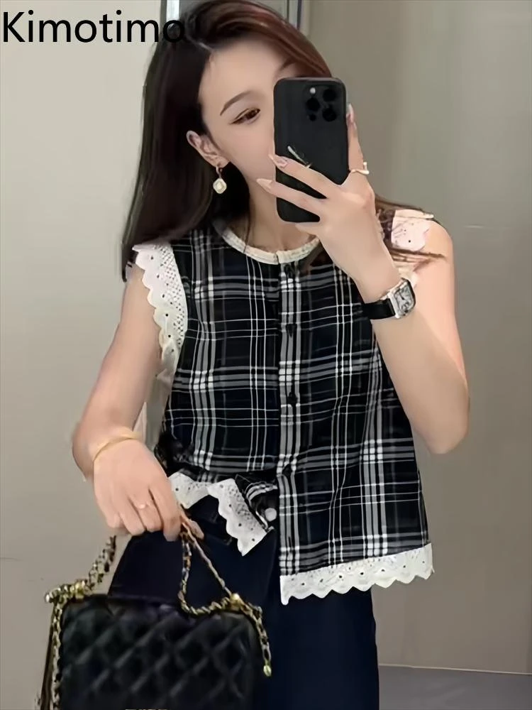 Kimotimo Women Top Plaid Shirt 2025 New Casual Round Neck Single Breasted Crop Top Summer Sweet Patchwork Lace Sleeveless Blouse
Kimotimo Women Top Plaid Shirt 2025 New Casual Round Neck Single Breasted Crop Top Summer Sweet Patchwork Lace Sleeveless Blouse