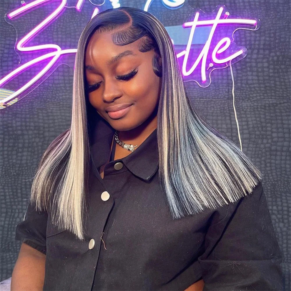Highlight Platinum Blonde With Black 13x6 HD Lace Frontal Wig Human Hair Ombre Color Brazilian Straight Lace Front Wig Pre Pluc
Highlight Platinum Blonde With Black 13x6 HD Lace Frontal Wig Human Hair Ombre Color Brazilian Straight Lace Front Wig Pre Pluc