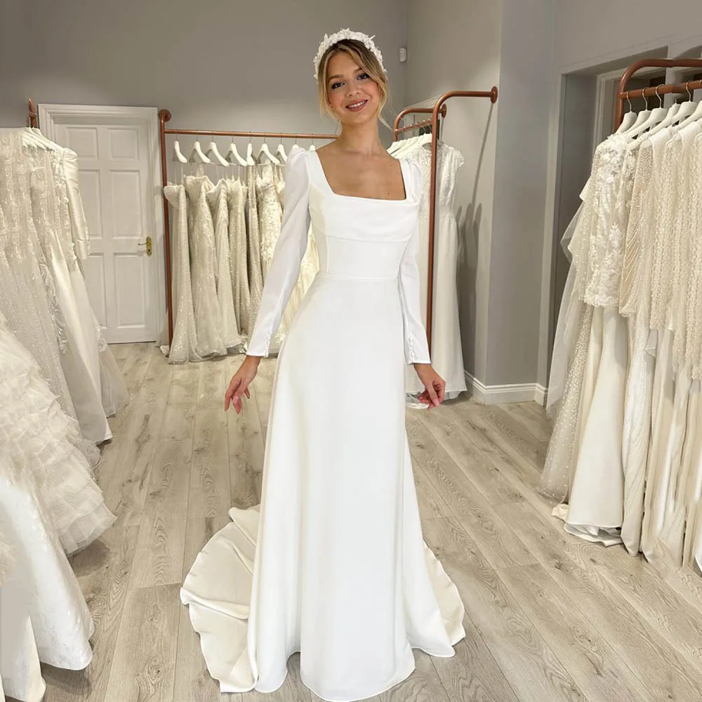 Classic Wedding Dresses Long Sleeves Square Neck Brides Wedding Gown Customized Backless Simple Mermaid Bridal Dress Customized
Classic Wedding Dresses Long Sleeves Square Neck Brides Wedding Gown Customized Backless Simple Mermaid Bridal Dress Customized