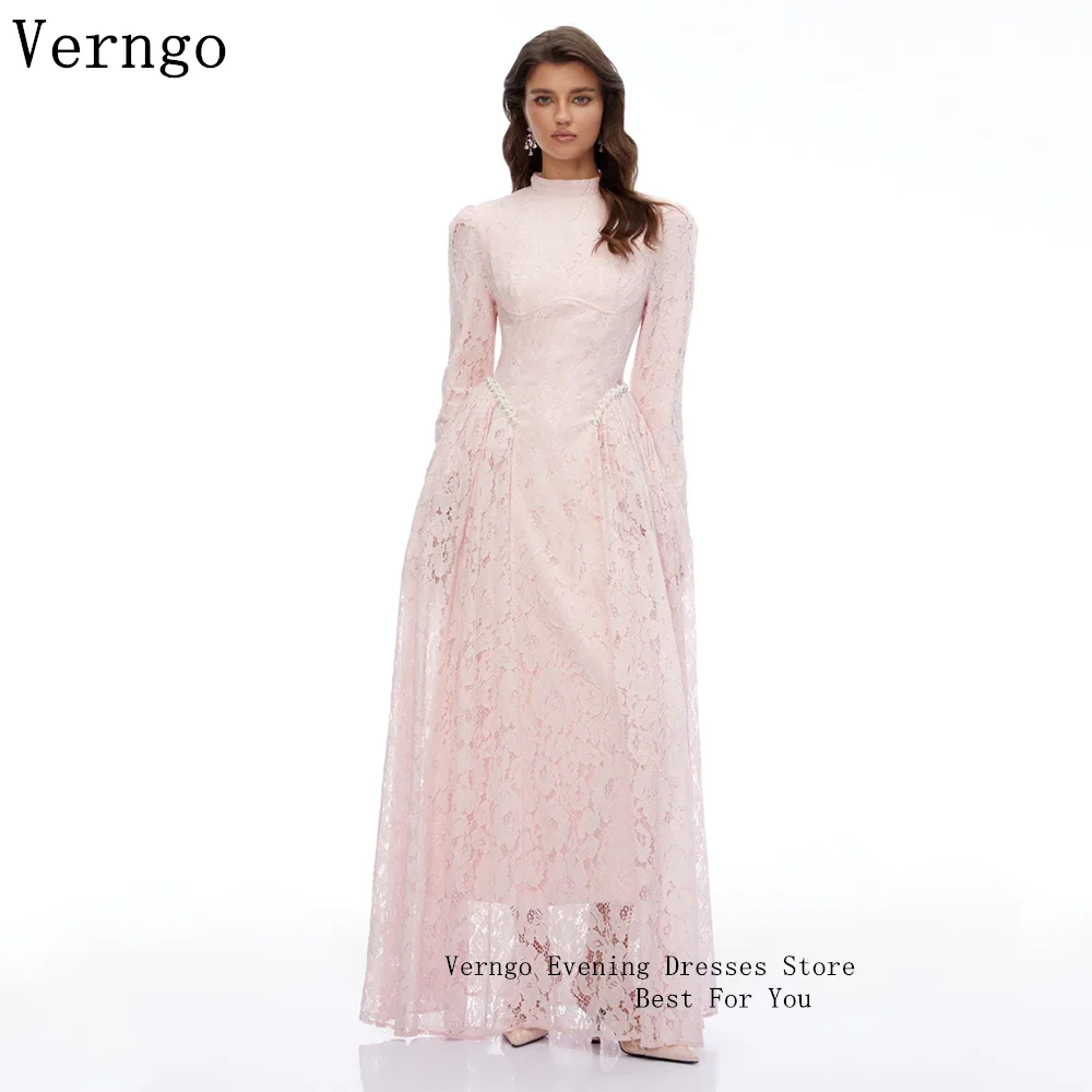 Verngo Luxury Pink Lace Evening Dress High Neck Full Sleeves A Line rom Gowns Elegant Maxi Prom Party Dress Customized
Verngo Luxury Pink Lace Evening Dress High Neck Full Sleeves A Line rom Gowns Elegant Maxi Prom Party Dress Customized