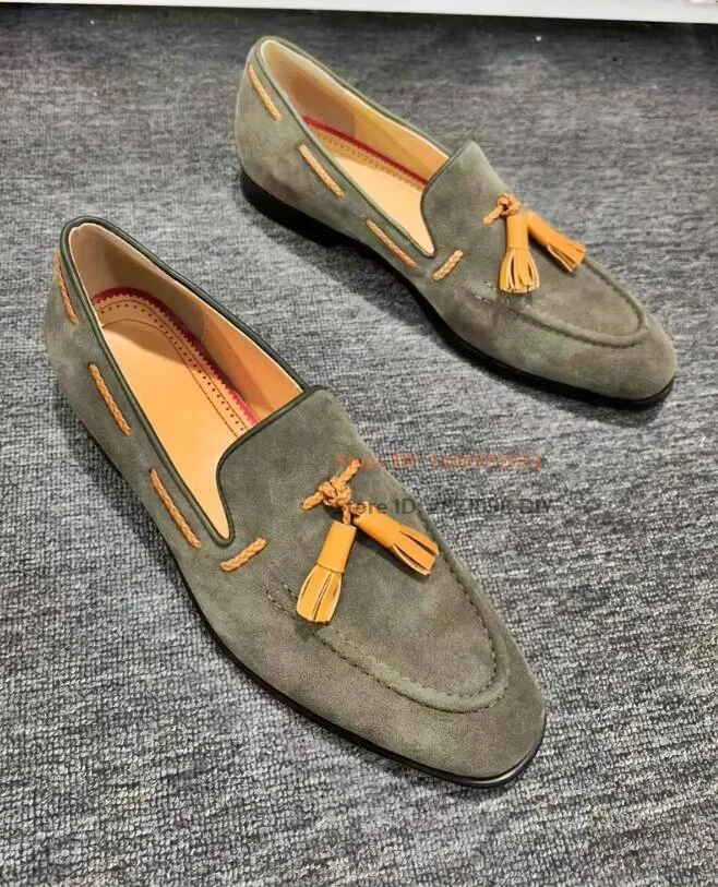 Men's Shoes Suede Leather Green Grey Leather Slip On Tassel Mens Driving Loafers Retro Gentleman Square Toe Party Flats
Men's Shoes Suede Leather Green Grey Leather Slip On Tassel Mens Driving Loafers Retro Gentleman Square Toe Party Flats