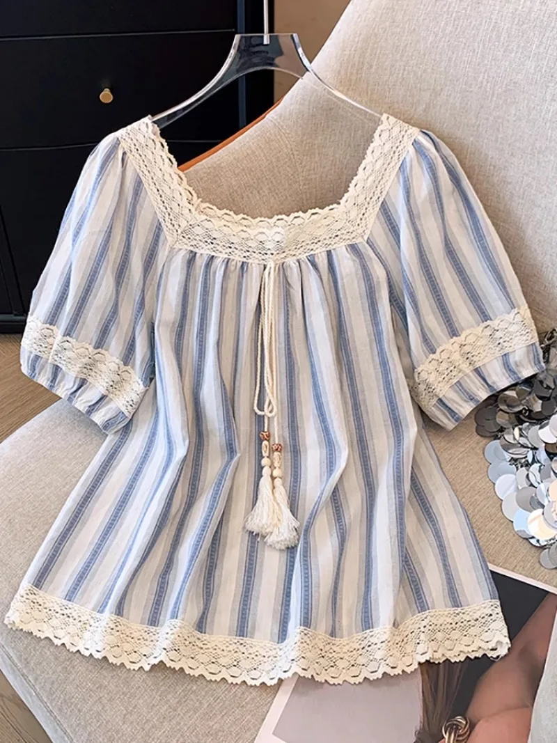 Square Collar Lace Patchwork Shirts Vintage Blusas Mujer De Moda 2024 Women Clothing Contrast Color Stripe Loose Summer Blouses
Square Collar Lace Patchwork Shirts Vintage Blusas Mujer De Moda 2024 Women Clothing Contrast Color Stripe Loose Summer Blouses