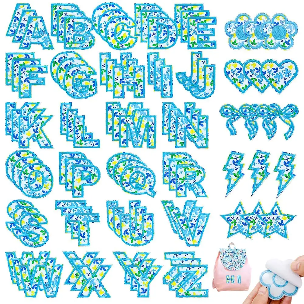 93pcs Floral Letter Patches Self-Adhesive Embroidered Blue Flower Lightning Star Bow Heart Stickers Cute Varsity Fabric Appli
93pcs Floral Letter Patches Self-Adhesive Embroidered Blue Flower Lightning Star Bow Heart Stickers Cute Varsity Fabric Appli