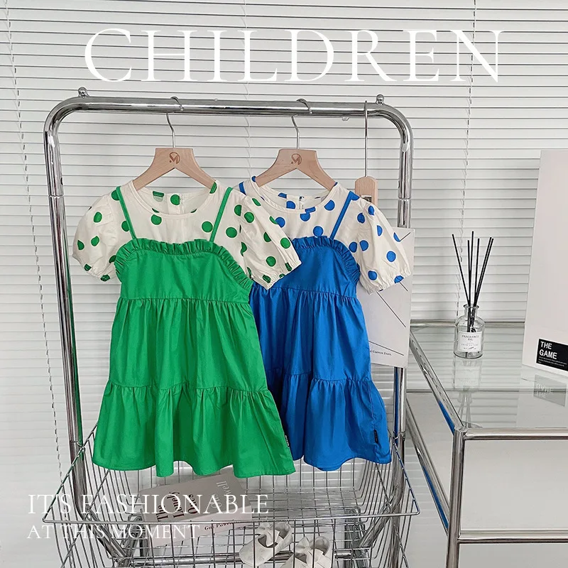 Girls' Fake Two-Piece Summer Short Sleeve Dress Korean Style Children's Fashionable Polka Dot Fake Two-Piece Puff Sleeve Princes
Girls' Fake Two-Piece Summer Short Sleeve Dress Korean Style Children's Fashionable Polka Dot Fake Two-Piece Puff Sleeve Princes