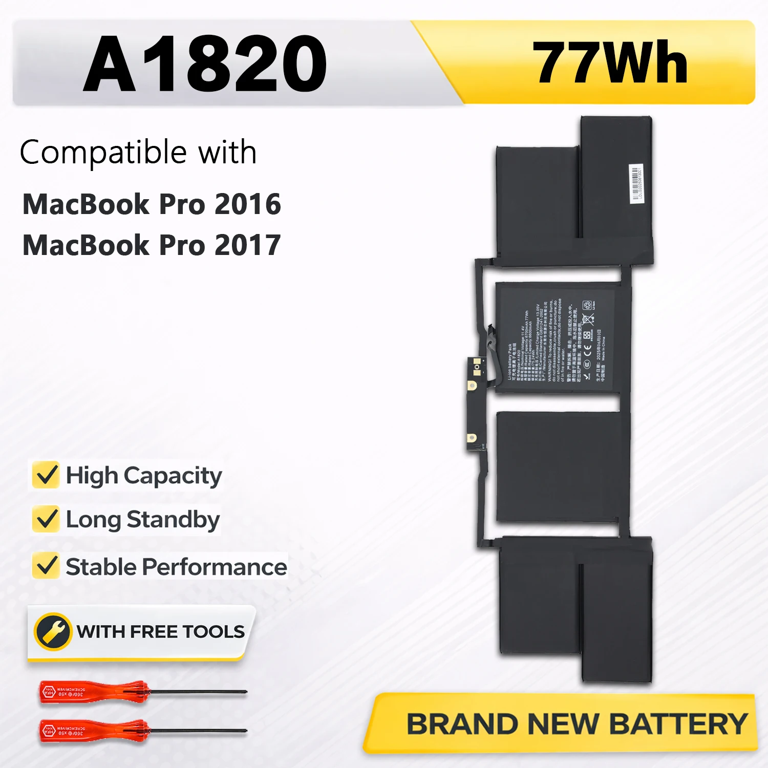 PowerHub A1820 Laptop Battery Compatible with APPLE MACBOOK PRO 15" A1707 2016 2017 Year 11.4V 6667mAh 76WH Free Tools
PowerHub A1820 Laptop Battery Compatible with APPLE MACBOOK PRO 15" A1707 2016 2017 Year 11.4V 6667mAh 76WH Free Tools