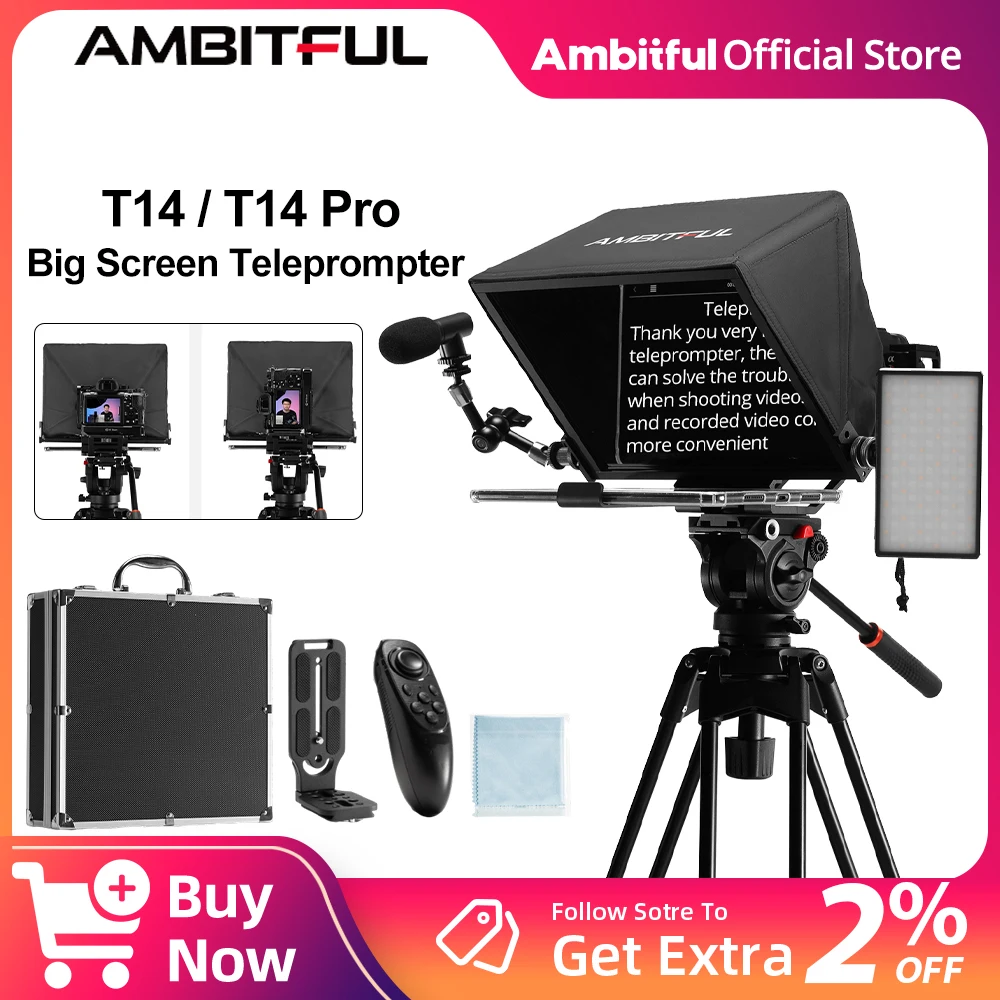 Ambitful T14Pro Big Screen Prompter Professional Interview Foldable Teleprompter for Smartphone DSLR Camera Live Video Recording 
Ambitful T14Pro Big Screen Prompter Professional Interview Foldable Teleprompter for Smartphone DSLR Camera Live Video Recording