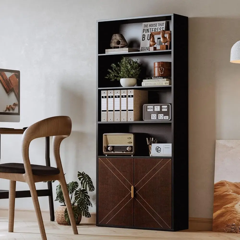 Book Shel and Bookcase with Leather Do, 70" Tall Bookshel, 6 Tier Display Case loor Standing or Home Oice, Living Room, Black
Book Shel and Bookcase with Leather Do, 70" Tall Bookshel, 6 Tier Display Case loor Standing or Home Oice, Living Room, Black