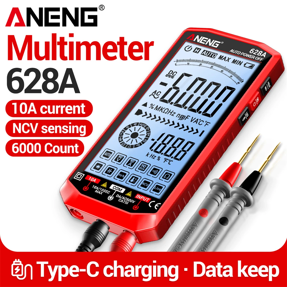 Digital Multimeter 6000 Counts Automatic Large screen AC/DC voltage current 628A Ammeter Professional Detector Test Tools
Digital Multimeter 6000 Counts Automatic Large screen AC/DC voltage current 628A Ammeter Professional Detector Test Tools