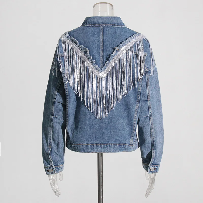 Street Biker Style 2025 Autumn New Fashion Lapel Back Fringe Loose Denim Jacket Women
Street Biker Style 2025 Autumn New Fashion Lapel Back Fringe Loose Denim Jacket Women