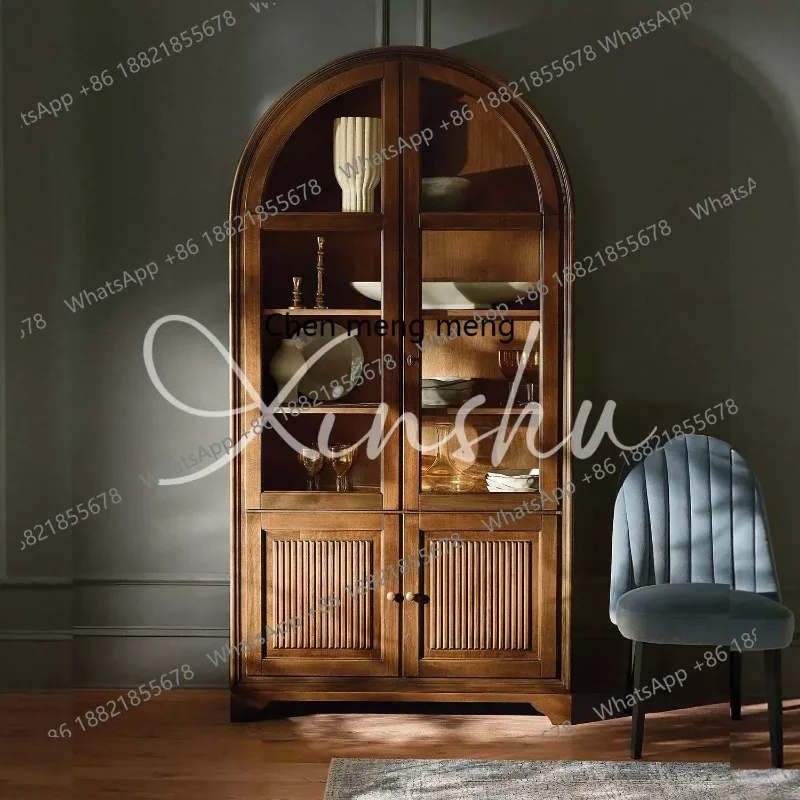 E182 American brown solid wood living room with glass door layered shelf household bookshelf storage cabinet
E182 American brown solid wood living room with glass door layered shelf household bookshelf storage cabinet