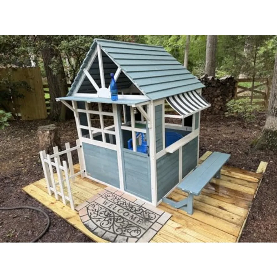 Outdoor playhouse for kids: grey powder-coated steel frame, weather-resistant panels, foldable sunshade canopy, magnetic door,
Outdoor playhouse for kids: grey powder-coated steel frame, weather-resistant panels, foldable sunshade canopy, magnetic door,