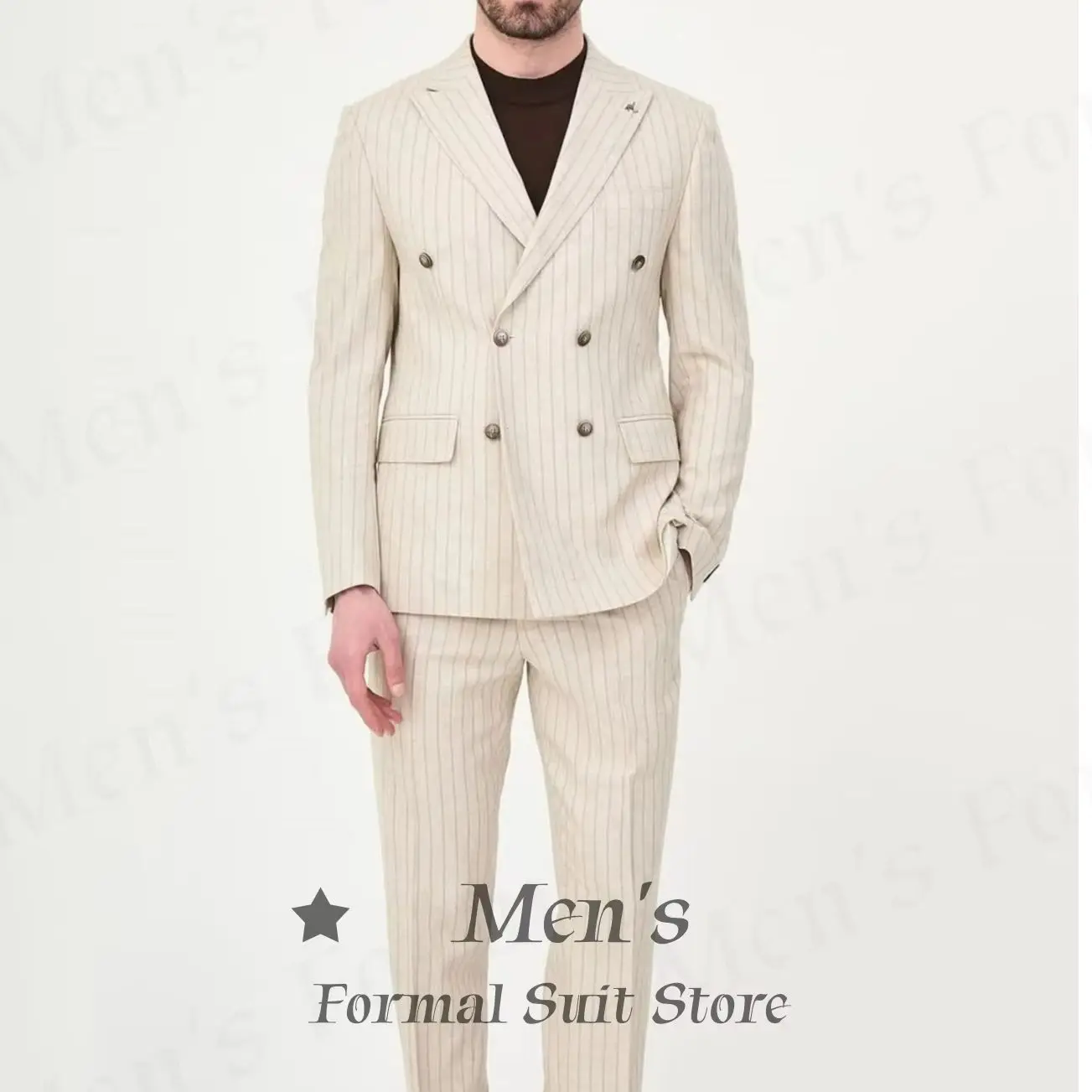 Casual Men Double Breasted Beige Pinstripe 2 Piece Suit Slim Fit Blazer Pants Formal Meetings Wedding Office Party Customized
Casual Men Double Breasted Beige Pinstripe 2 Piece Suit Slim Fit Blazer Pants Formal Meetings Wedding Office Party Customized