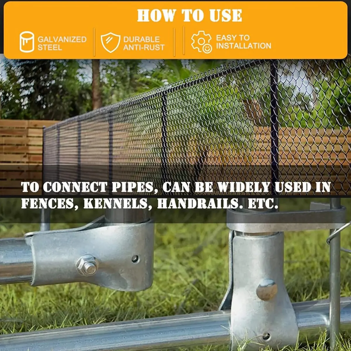 ABJS 1-3/8In X 1-3/8In End Rail Clamp, Galvanized Steel Chain Link Fence Clamp, End Rail Clamp for 1-3/8In OD Pipe 4 Pack
ABJS 1-3/8In X 1-3/8In End Rail Clamp, Galvanized Steel Chain Link Fence Clamp, End Rail Clamp for 1-3/8In OD Pipe 4 Pack